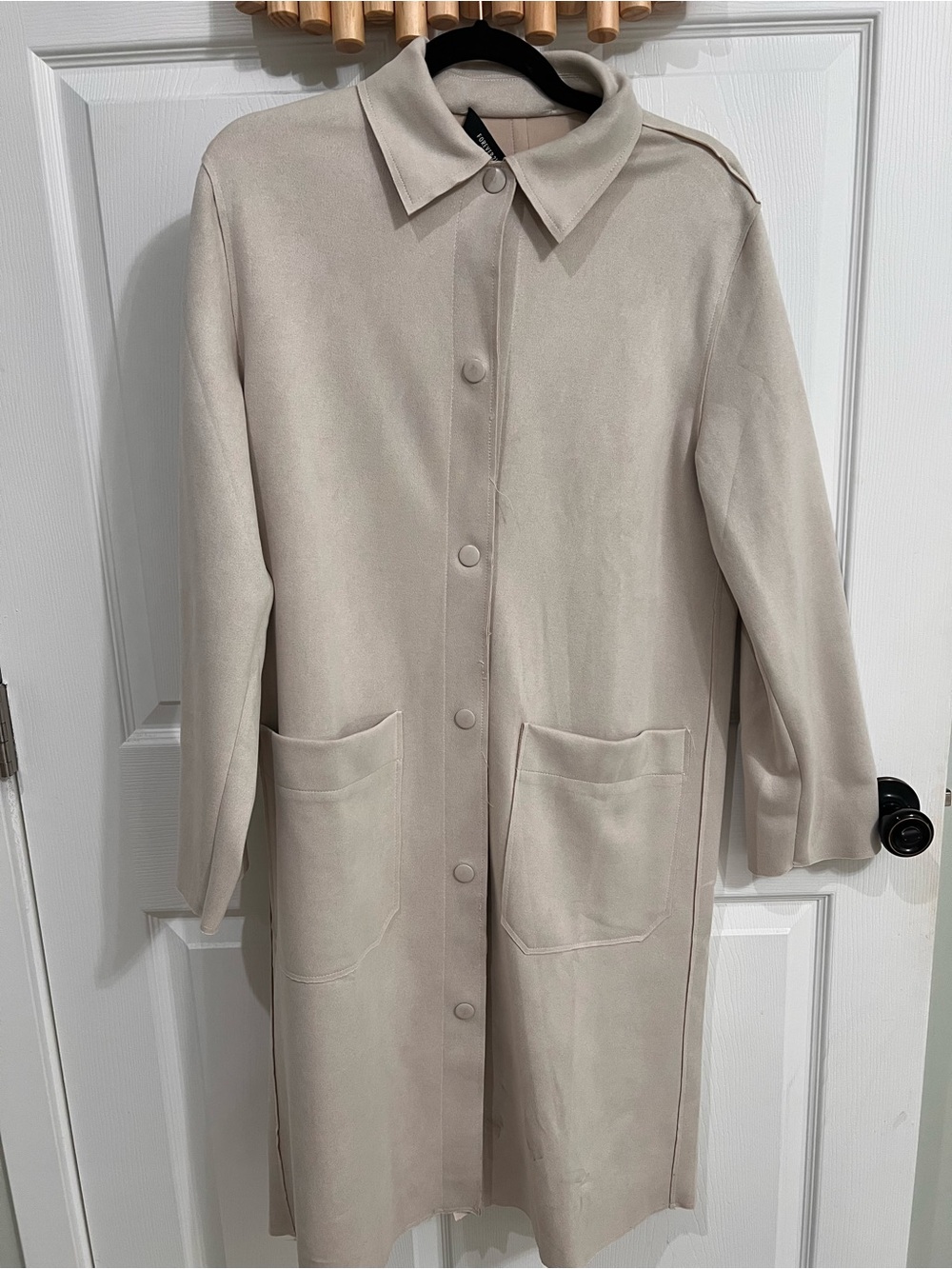 Forever 21 Light Cream Button-Front Trench Coat
